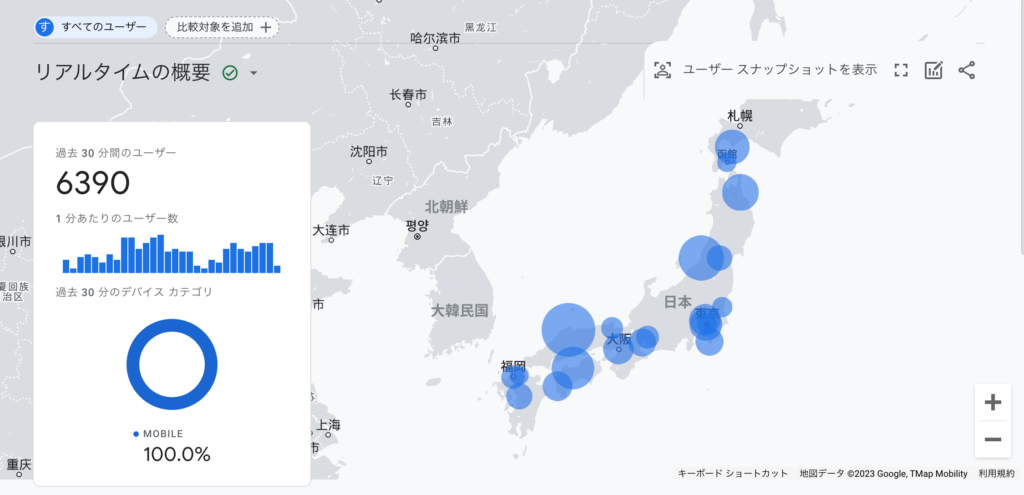 Googleアナリティクスのリアルタイムの概要画面