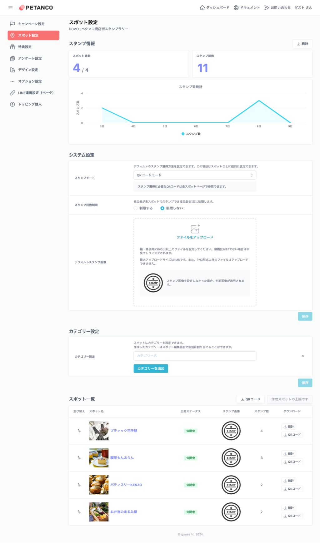 Spot setting screen